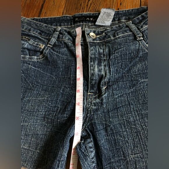 R.V.T || Vintage 90s Y2K Style Mid Rise Dark Wash Denim Flared Bootcut Jeans 14 - Picture 11 of 11